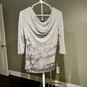 3/4 sleeve grey print t-shirt